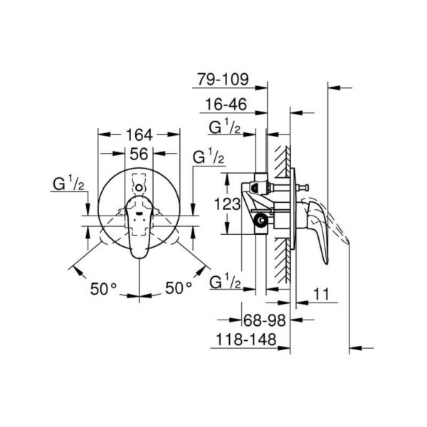 Miscelatore ad incasso per doccia con deviatore GROHE Eurostyle